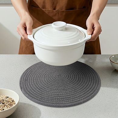 Round Placemats Set of 4 Woven Mats for Dining Table Kitchen Table Mat Wipe Clean 13x13 Inch