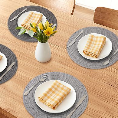 Round Placemats Set of 4 Woven Mats for Dining Table Kitchen Table Mat Wipe Clean 13x13 Inch