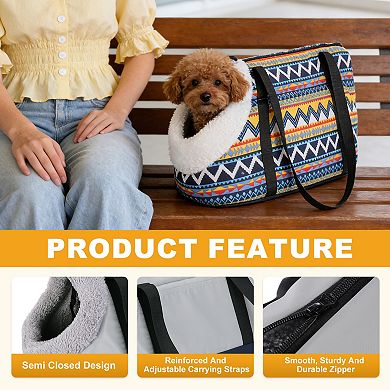 Contrast Color Dog Purse Carrier with Crossbody Strap & Fleece Lining 1Pc