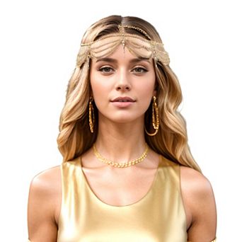 Headpiece Multi-layered Tassels Rhinestone Head Chain Gold Tone 1 pc