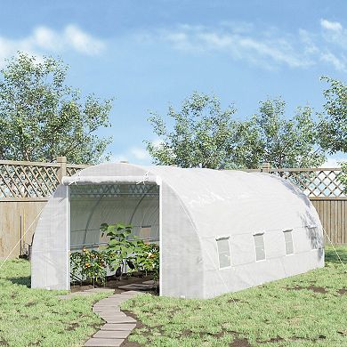 Large Outdoor Greenhouse for Plants with Steel Frame, Mesh Windows and Roll-Up Door