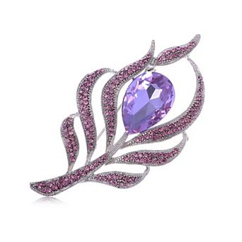 Antique Large Amethyst Color Center Stone Rhinestone Flower Pin Brooch