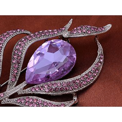 Antique Large Amethyst Color Center Stone Rhinestone Flower Pin Brooch