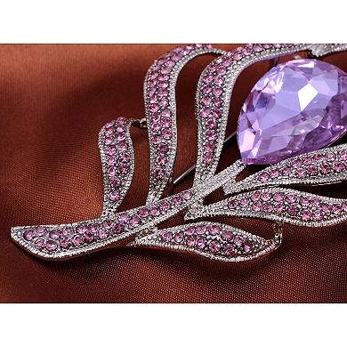 Antique Large Amethyst Color Center Stone Rhinestone Flower Pin Brooch