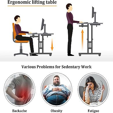 YIORTWO Adjustable Standing Desk with Split Top, Mobile Sit Stand Desk with Wheels
