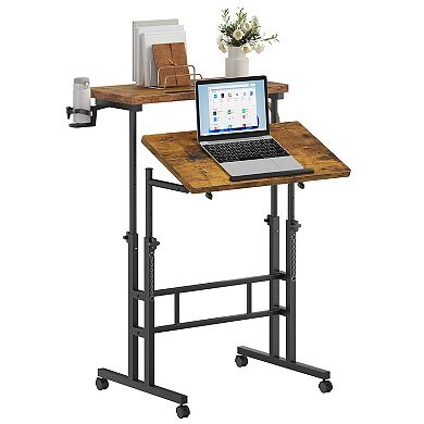 YIORTWO Adjustable Standing Desk with Split Top, Mobile Sit Stand Desk with Wheels