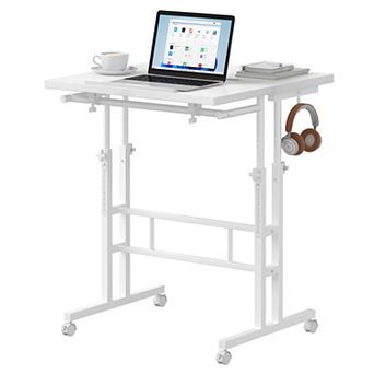 YIORTWO Adjustable Standing Desk with Split Top, Mobile Sit Stand Desk with Wheels