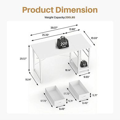 YIORTWO Computer Desk with Drawers & Hooks, Writing Desk with X-Brace