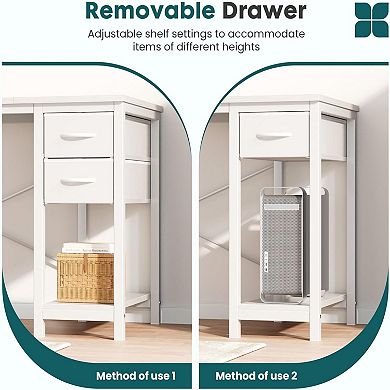 YIORTWO Computer Desk with Drawers & Hooks, Writing Desk with X-Brace