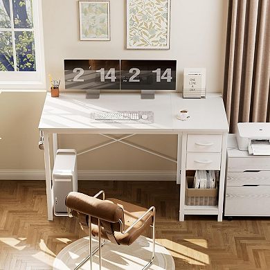 YIORTWO Computer Desk with Drawers & Hooks, Writing Desk with X-Brace