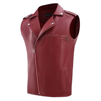 Men's Faux Leather Vest for Motorcycle Biker Sleeveless Jacket Zipper Riding PU Vest