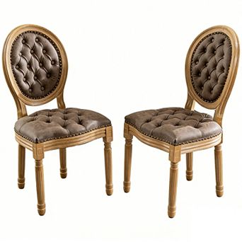 KWPZQEB French Solid Wood Dining Chair Kitchen Furniture, Antique Painting, Set of 2