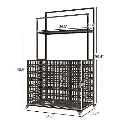 Outdoor Pool Storage Basket Cart with Locking Casters, Shelf and Towel Rack