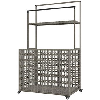 Outdoor Pool Storage Basket Cart with Locking Casters, Shelf and Towel Rack