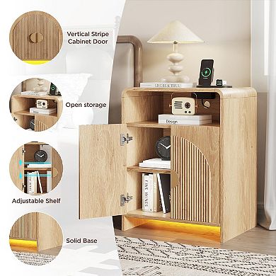 Nightstand with Charging Station and LED Lights, Bedside Table Side Table with for Bedroom