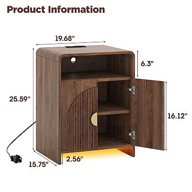 Nightstand with Charging Station and LED Lights, Bedside Table Side Table with for Bedroom