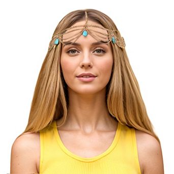 Headpiece Vintage Faux Gemstone Head Chain Gold Tone 1 pc