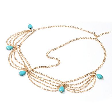 Headpiece Vintage Faux Gemstone Head Chain Gold Tone 1 Pc