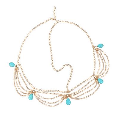 Headpiece Vintage Faux Gemstone Head Chain Gold Tone 1 Pc