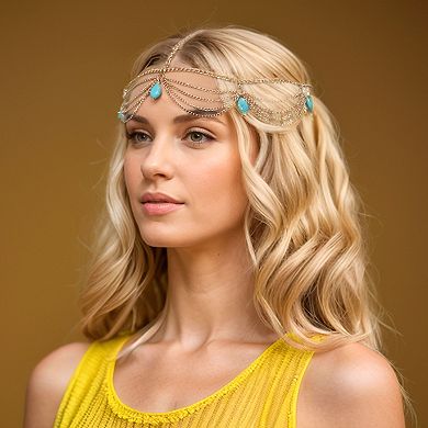 Headpiece Vintage Faux Gemstone Head Chain Gold Tone 1 Pc