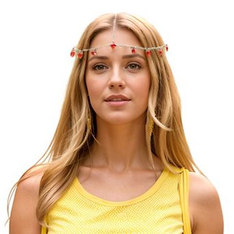 Headpiece Heart Faux Diamond Head Chain Silver Tone 1 pc
