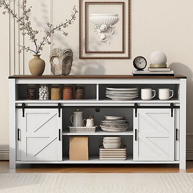 KWPZQEB Sliding Barn Door Sideboard with Open Storage for Kitchen