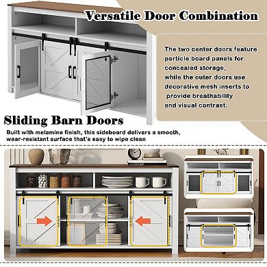 KWPZQEB Sliding Barn Door Sideboard with Open Storage for Kitchen