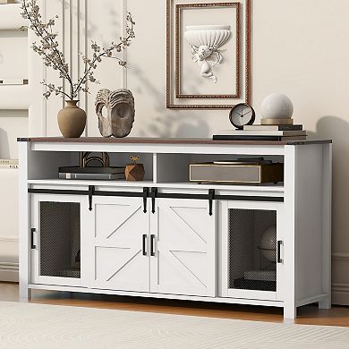 KWPZQEB Sliding Barn Door Sideboard with Open Storage for Kitchen