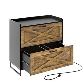 Office Lateral File Cabinet with Charging Station & 2 Drawers for Legal/Letter/A4 Size Hanging Files