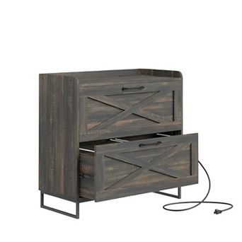 Office Lateral File Cabinet with Charging Station & 2 Drawers for Legal/Letter/A4 Size Hanging Files