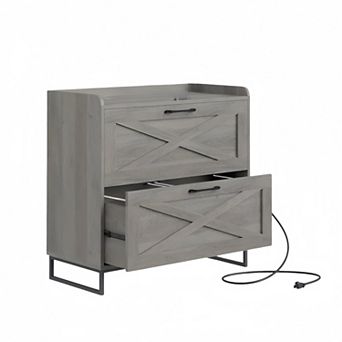 Office Lateral File Cabinet with Charging Station & 2 Drawers for Legal/Letter/A4 Size Hanging Files