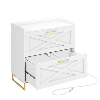 Office Lateral File Cabinet with Charging Station & 2 Drawers for Legal/Letter/A4 Size Hanging Files