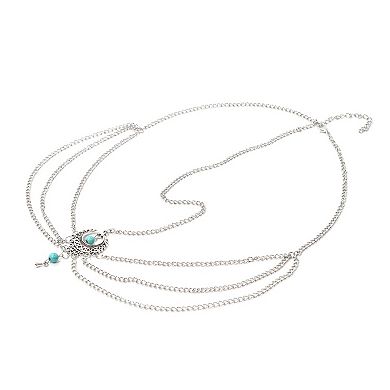 Headpiece Multi-layered Turquoise Head Chain Silver Tone 1 Pc