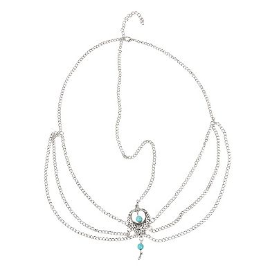 Headpiece Multi-layered Turquoise Head Chain Silver Tone 1 Pc