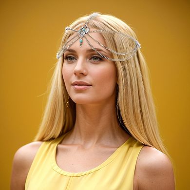 Headpiece Multi-layered Turquoise Head Chain Silver Tone 1 Pc