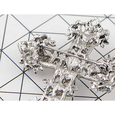 Antique Silvery Tone Multi Rhinestones Colorful Holy Cross Brooch Pin