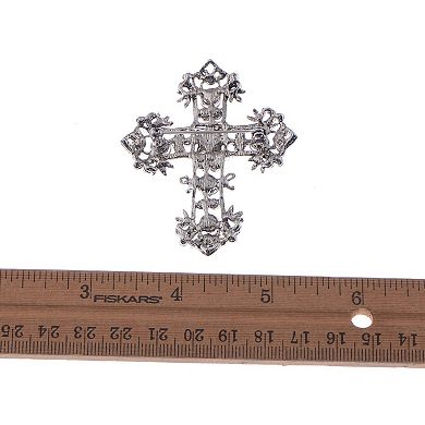 Antique Silvery Tone Multi Rhinestones Colorful Holy Cross Brooch Pin
