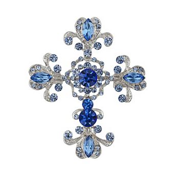 Antique Inspired Sparkly Crystal Rhinestones Pastel Holy Cross Brooch Lapel Pin & Pendant