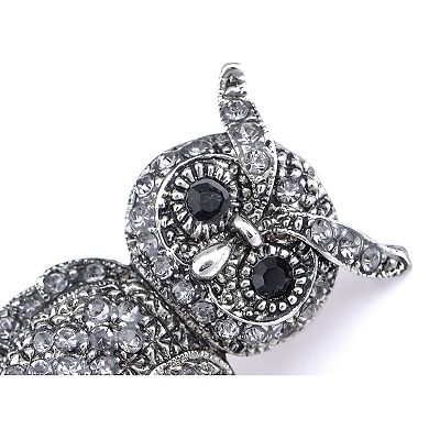 Antique Silvery Tone Grey Rhinestones Owl Bird Hoot Branch Brooch Pin
