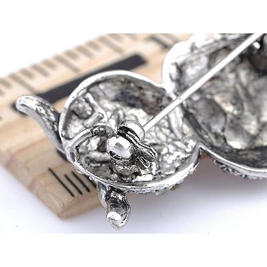 Antique Silvery Tone Grey Rhinestones Owl Bird Hoot Branch Brooch Pin