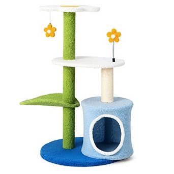 Multi-Level Cat Tree with Condo, Leaf Perch, Top Platform and Scratching Post
