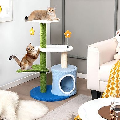 Multi-Level Cat Tree with Condo, Leaf Perch, Top Platform and Scratching Post