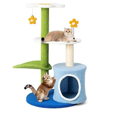 Multi-Level Cat Tree with Condo, Leaf Perch, Top Platform and Scratching Post