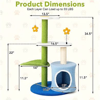 Multi-Level Cat Tree with Condo, Leaf Perch, Top Platform and Scratching Post