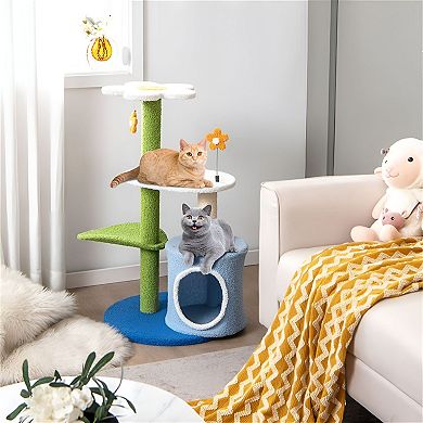 Multi-Level Cat Tree with Condo, Leaf Perch, Top Platform and Scratching Post