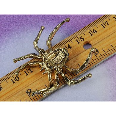Antique Golden Tone Sapphire Blue Colored Rhinestones Spider Bug Brooch Pin