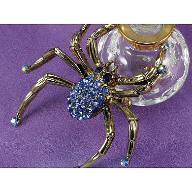 Antique Golden Tone Sapphire Blue Colored Rhinestones Spider Bug Brooch Pin