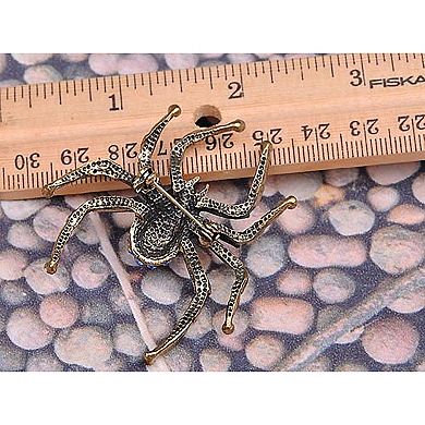 Antique Golden Tone Sapphire Blue Colored Rhinestones Spider Bug Brooch Pin
