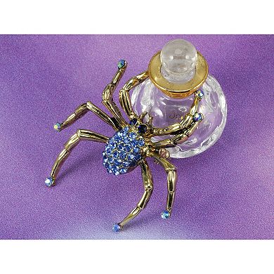 Antique Golden Tone Sapphire Blue Colored Rhinestones Spider Bug Brooch Pin