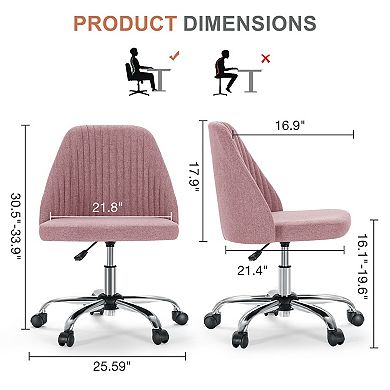 YIORTWO Modern Fabric Armless Swivel Office Chair with Wheels, Adjustable Desk Vanity Chair